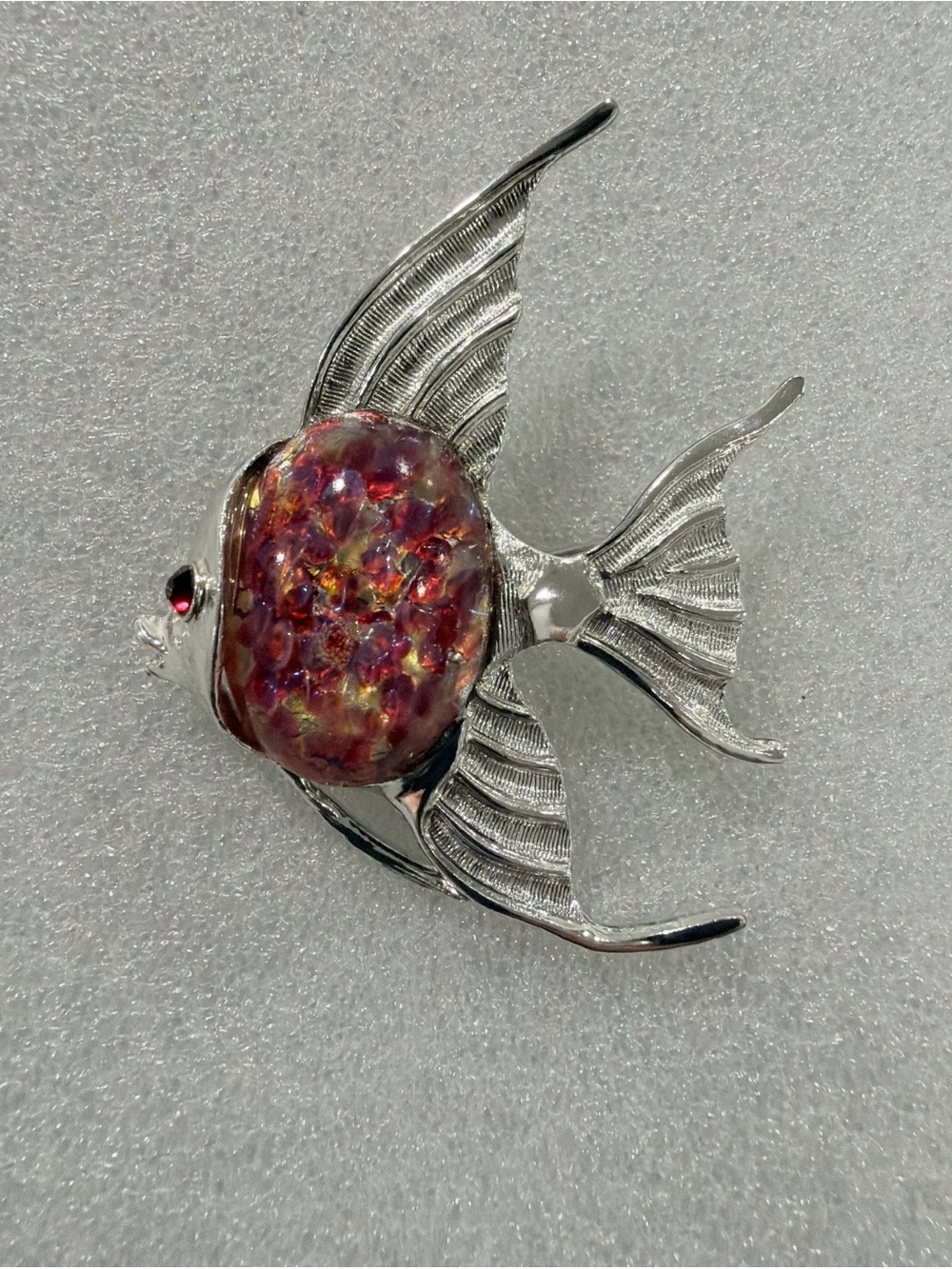 VTG Silver Angel Fish Ornament with Iridescent Purple Body